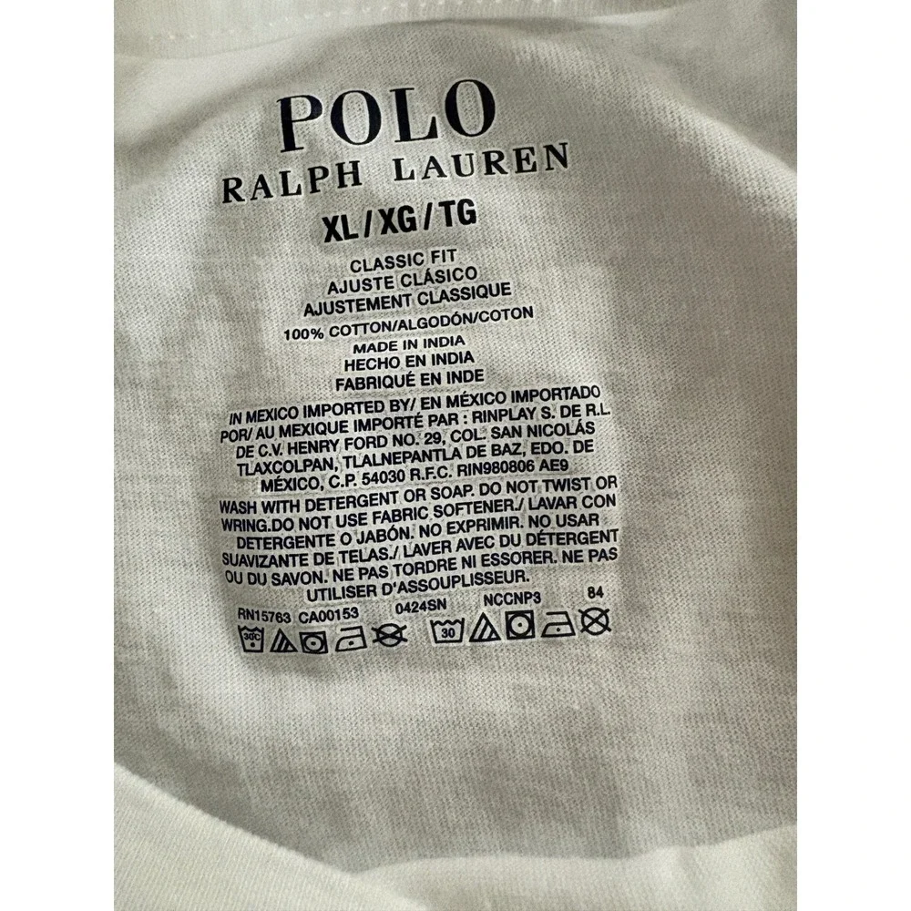 Polo Ralph Lauren Mens White Classic Fit Crewneck T-Shirt XL Navy Pony Logo